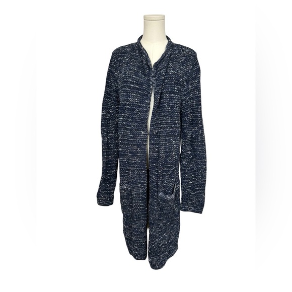 J. Jill Blue Marled Melange Long Knit Open Front Cardigan Sweater Sz M Tall - Picture 1 of 14